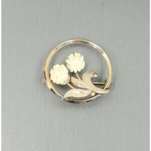 Vintage Van Dell 12k Gold Filled Brooch Pin w/ 2 Carved Roses -Van Dell Jewelry